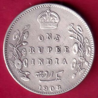 British India 1908 Edward Vii king & Emperor One Rupee Silver coin:-FB7233