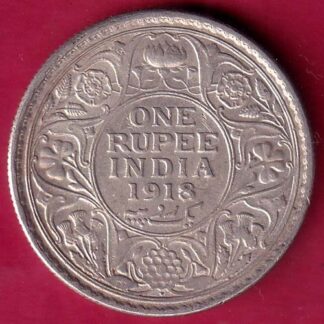 British India 1918 Bombay Mint George v One Rupee silver coin– FB7258