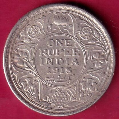 British India 1918 Bombay Mint George v One Rupee silver coin– FB7258