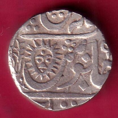 INDORE STATE SUN FACE INO SHAH ALAM II MALHAR RAO ONE RUPEE SILVER COINn –FB7411
