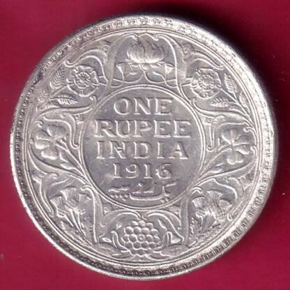 British India 1916 Bombay mint George V one Rupee Silver Coin – FB7533