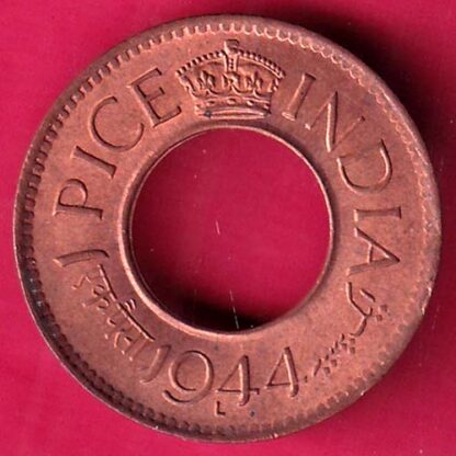 British india UNC king george vi 1944 LAHORE MINT one pice copper coin:-FB7606