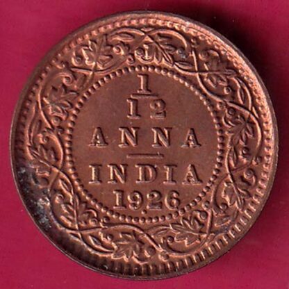 BRITISH INDIA 1926 GEORGE V 1/12 ANNA COPPER COIN – FB7126 - Image 2