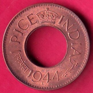 British india UNC king george vi 1944 LAHORE MINT one pice copper coin  – FB7127