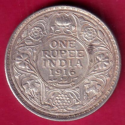 British India 1916 bombay mint George v ONE Rupee Silver coin  – FB7131 - Image 2