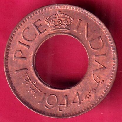 British india UNC king george vi 1944 LAHORE MINT one pice copper coin –FB7823