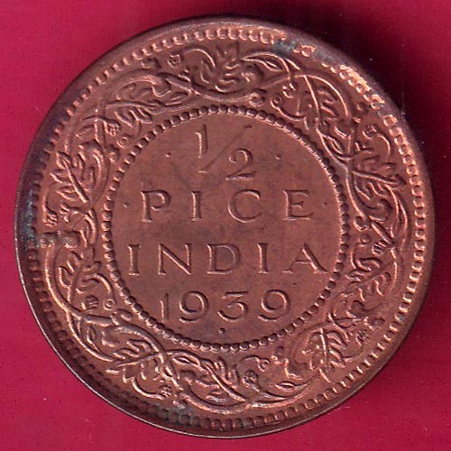 BRITISH INDIA 1939 UNC 1 2 PICE COPPER COIN FB8111 Indian Coins Hub british-india-1939-unc-1-2-pice-copper-coin-fb8111-indian-coins-hub