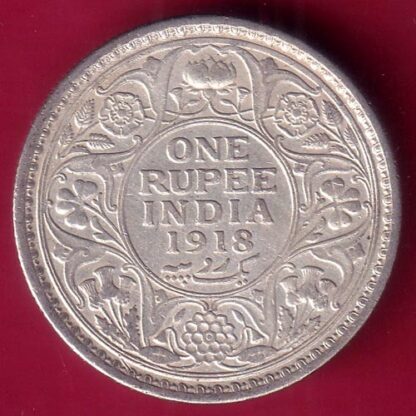 British India 1918  George v One Rupee silver coin– FB8234