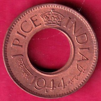 British india UNC king george vi 1944 LAHORE MINT one pice copper coin  – FB8263