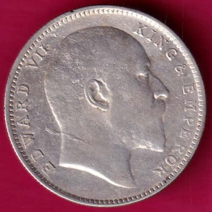 British India 1908 Edward Vii king & Emperor One Rupee Silver coin– F1764 - Image 2