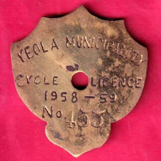 CYCLE TOKEN: YEOLA MUNCIPALITY CYCLE LICENSE 1958-59 NO. 455- F1948