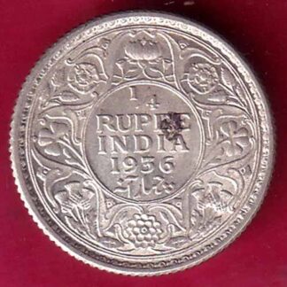 British India 1936 George V 1/4 Rupee Silver coin– FB8505
