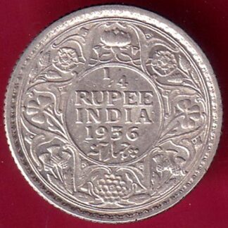 British India 1936 George V 1/4 Rupee Silver coin-FB8529