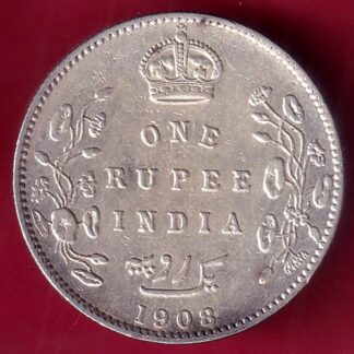 British India 1908 Edward Vii king & Emperor One Rupee Silver coin– F1764