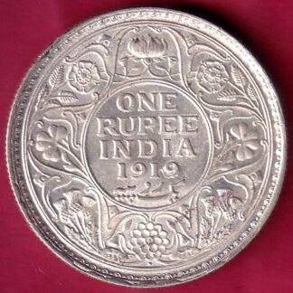 British India 1919 Bombay Mint George v One Rupee Silver coin–F1834