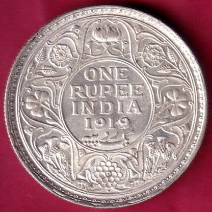 British India 1919 Bombay Mint George v One Rupee Silver coin–F1834