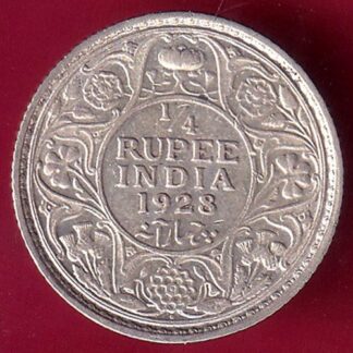 British India 1928 George V BOMBAY MINT 1/4 rupee silver coin– FB8411