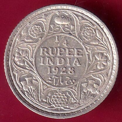 British India 1928 George V BOMBAY MINT 1/4 rupee silver coin– FB8411