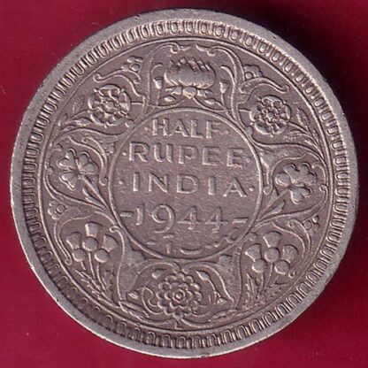 British india 1944 Lahore mint george vi HALF rupee silver coin– FB8477