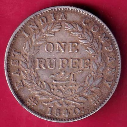 EAST INDIA COMPANY 1840 CONTINIOUS LEGEND VICTORIA QUEEN 1 RUPEE SILVER COIN –F2343 - Image 2