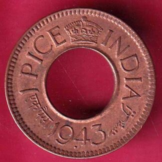 british india king george vi 1943 one pice beautiful copper coin –F2351
