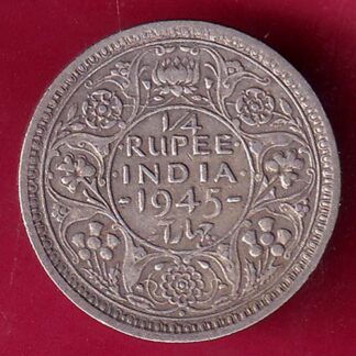 British India 1945 “LARGE FIVE” Bombay Mint George Vi 1/4 Rupee Silver coin  – F2373
