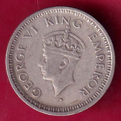 British India 1945 “LARGE FIVE” Bombay Mint George Vi 1/4 Rupee Silver coin  – F2373 - Image 2