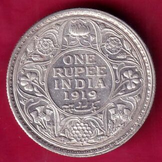 British India 1919 Bombay Mint George v One Rupee Silver coin - F2394