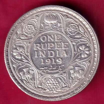 British India 1919 Bombay Mint George v One Rupee Silver coin - F2394