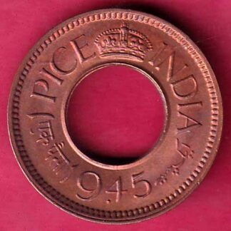 british india king george vi unc 1945 one pice beautiful copper coin - F2409