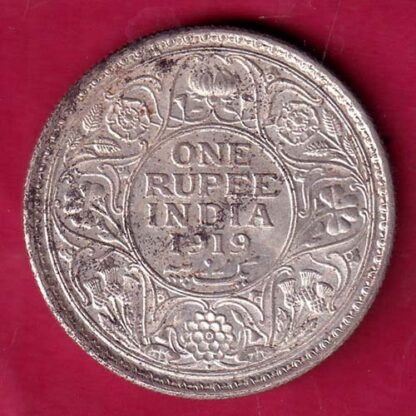 British India 1919 Bombay Mint George v One Rupee Silver coin - F2432