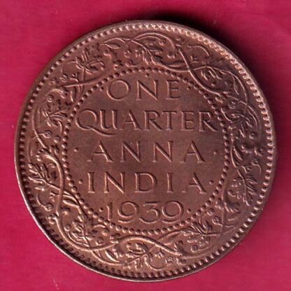 BRITISH INDIA 1939  ONE QURTER ANNA COPPER COIN - F2433