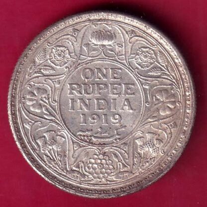 British India 1919 Bombay Mint George v One Rupee Silver coin - F2437