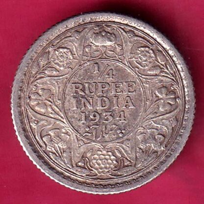 British India 1934 George v King Emperor 1/4 Rupee - F2468
