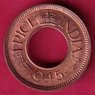 british india king george vi unc 1945 one pice beautiful copper coin - F2470