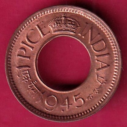 british india king george vi unc 1945 one pice beautiful copper coin - F2470