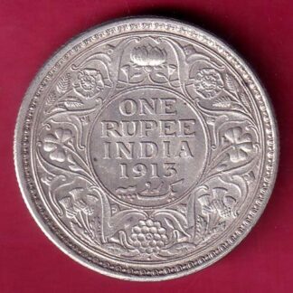 British India 1913 Bombay mint George V ONE RUPEE Silver coin - F2489
