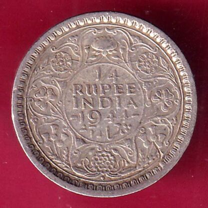 BRITISH INDIA 1944 BOMBAY MINT GEORGE VI 1/4 RUPEE BEAUTIFUL SILVER COIN – F2546