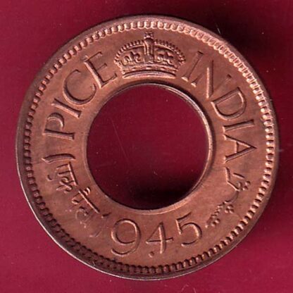 British india king george vi unc 1945 one pice beautiful copper coin – F2548