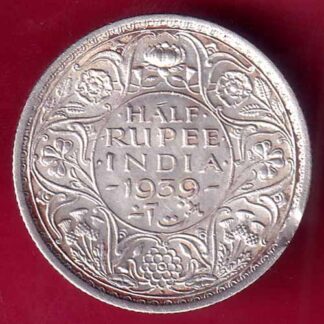 BRITISH INDIA 1939 BOMBAY MINT GEORGE VI HALF RUPEE SILVER COIN – F2561