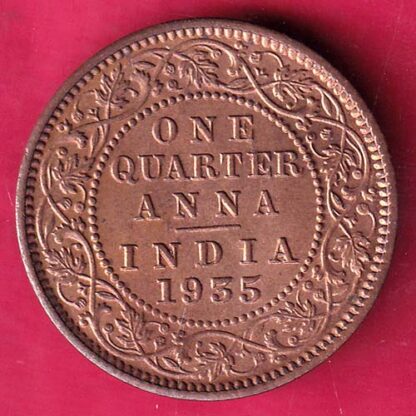 BRITISH INDIA 1935 GEORGE V ONE QUARTER ANNA COIN - F2636