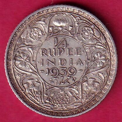 BRITISH INDIA 1939 BOMBAY MINT GEORGE VI  1/4 RUPEE SILVER COIN - F2703
