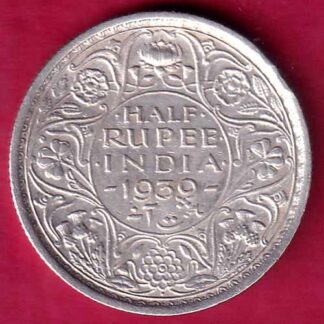 BRITISH INDIA 1939 BOMBAY MINT GEORGE VI HALF RUPEE SILVER COIN  –F2705