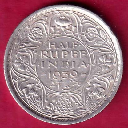BRITISH INDIA 1939 BOMBAY MINT GEORGE VI HALF RUPEE SILVER COIN  –F2705