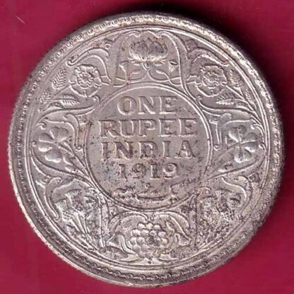 British India 1919 Bombay Mint George v One Rupee Silver coin –F2733
