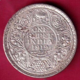 British India 1919 Bombay Mint George v One Rupee Silver coin – F2747