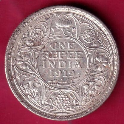 British India 1919 Bombay Mint George v One Rupee Silver coin – F2747