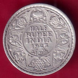 BRITISH INDIA BOMBAY MINT 1925 GEORGE V HALF RUPEE BEA1UTIFUL SILVER COIN –F2749