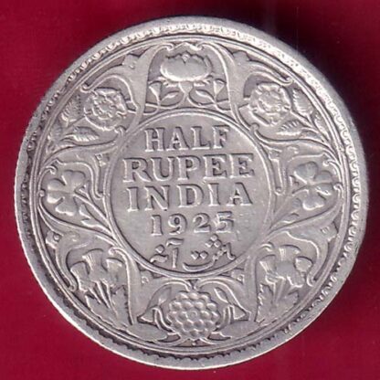 BRITISH INDIA BOMBAY MINT 1925 GEORGE V HALF RUPEE BEA1UTIFUL SILVER COIN –F2749