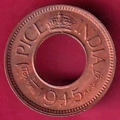 British india king george vi unc 1945 one pice beautiful copper coin - F2769
